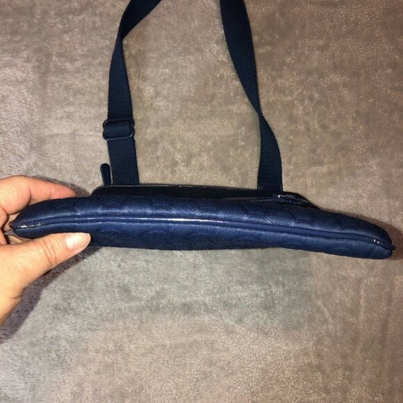MICHAEL KORS Dark Blue Neoprene Embossed Logo Cross Body Bag Adjustable Strap - Picture 12 of 13